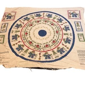 Vintage Peace Love Joy Christmas tree skirt sewing panel New